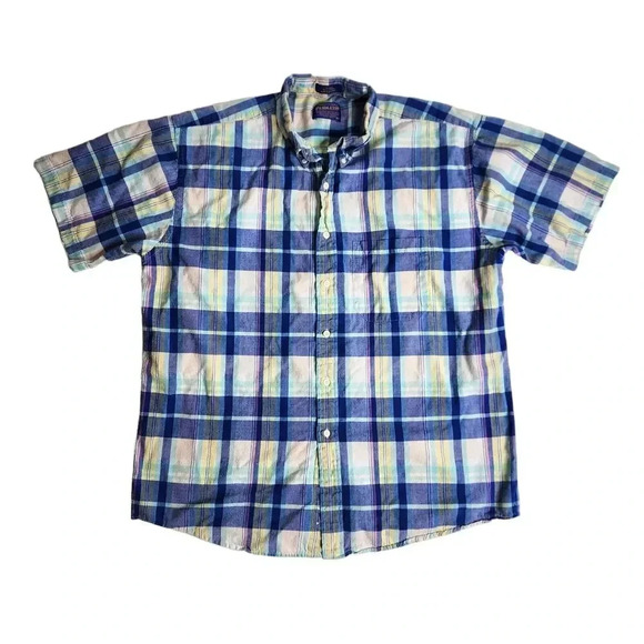 Pendleton Blue Plaid Short Sleeve 100% Cotton Shirt Size XL - Picture 1 of 4